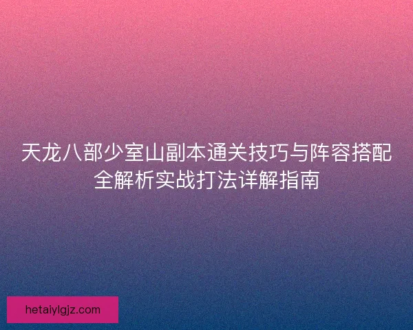 天龙八部少室山副本通关技巧与阵容搭配全解析实战打法详解指南
